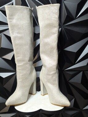 Billini Cream Rhinestone Over-the-Knee Block Heel Boots